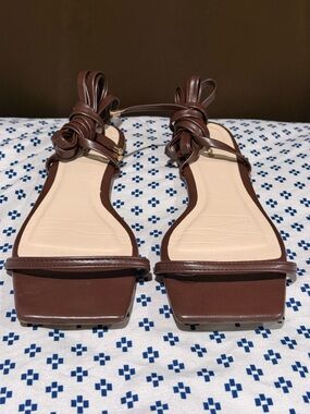 Fashion Nova Brown Square-Toe Wrap Ankle Sandals